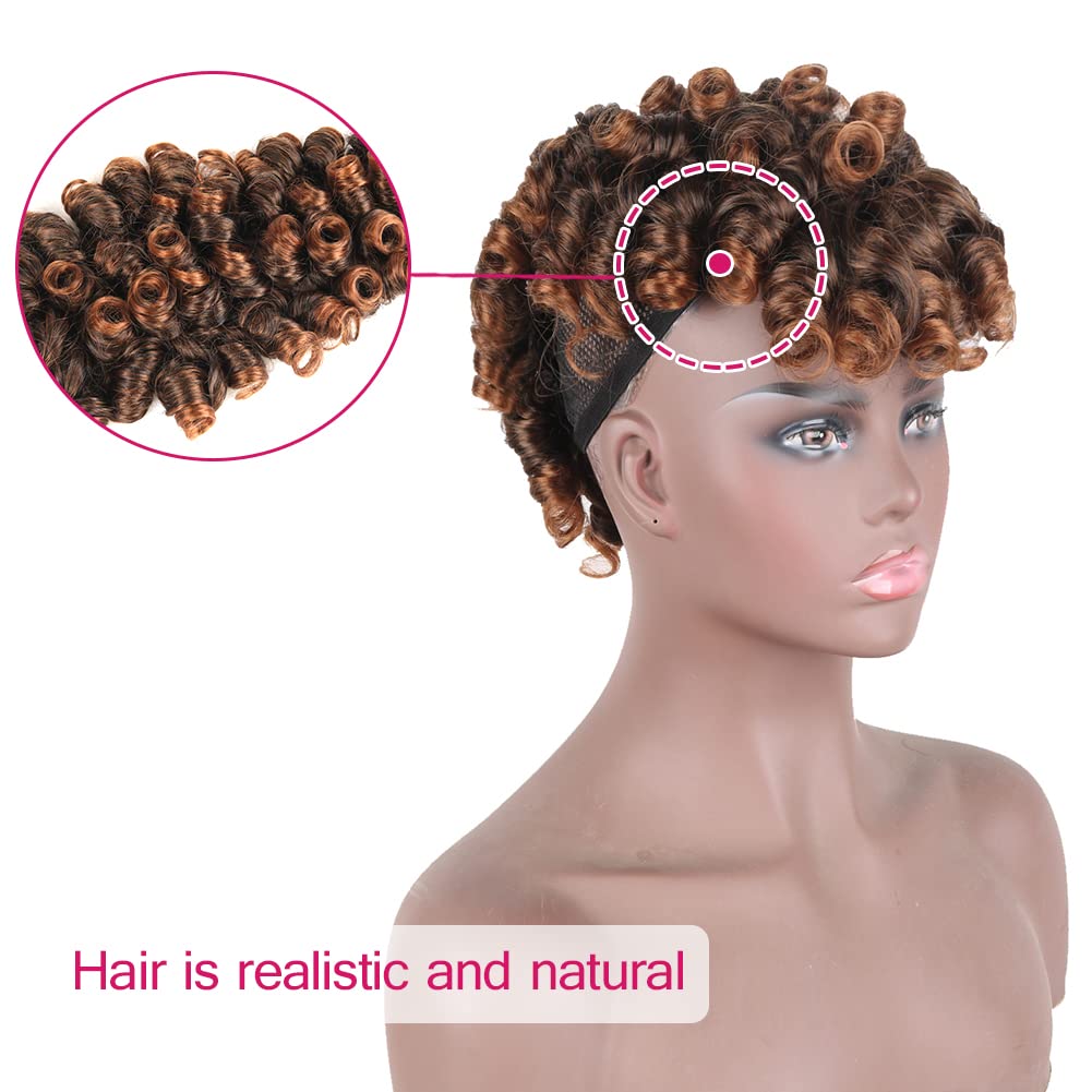 KRSI Deep Curly Mohawk Ponytail Synthetic Wig for Black Women - Afro Puff with Bangs in Dark Brown (1B/30) | Faux Mohawk Hairpiece for Women | Perfect for Cosplay, Halloween, and Everyday Fashion