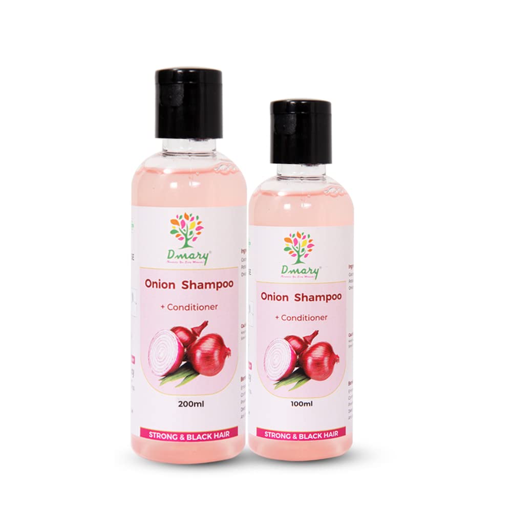 Dmary Red Onion Shampoo & Conditioner Set - 100% Pure Red Onion Extract for Hair Growth, Thicker & Stronger Hair (2 x 100ml) - Best for Damaged Hair, Hair Loss Prevention & Scalp Care