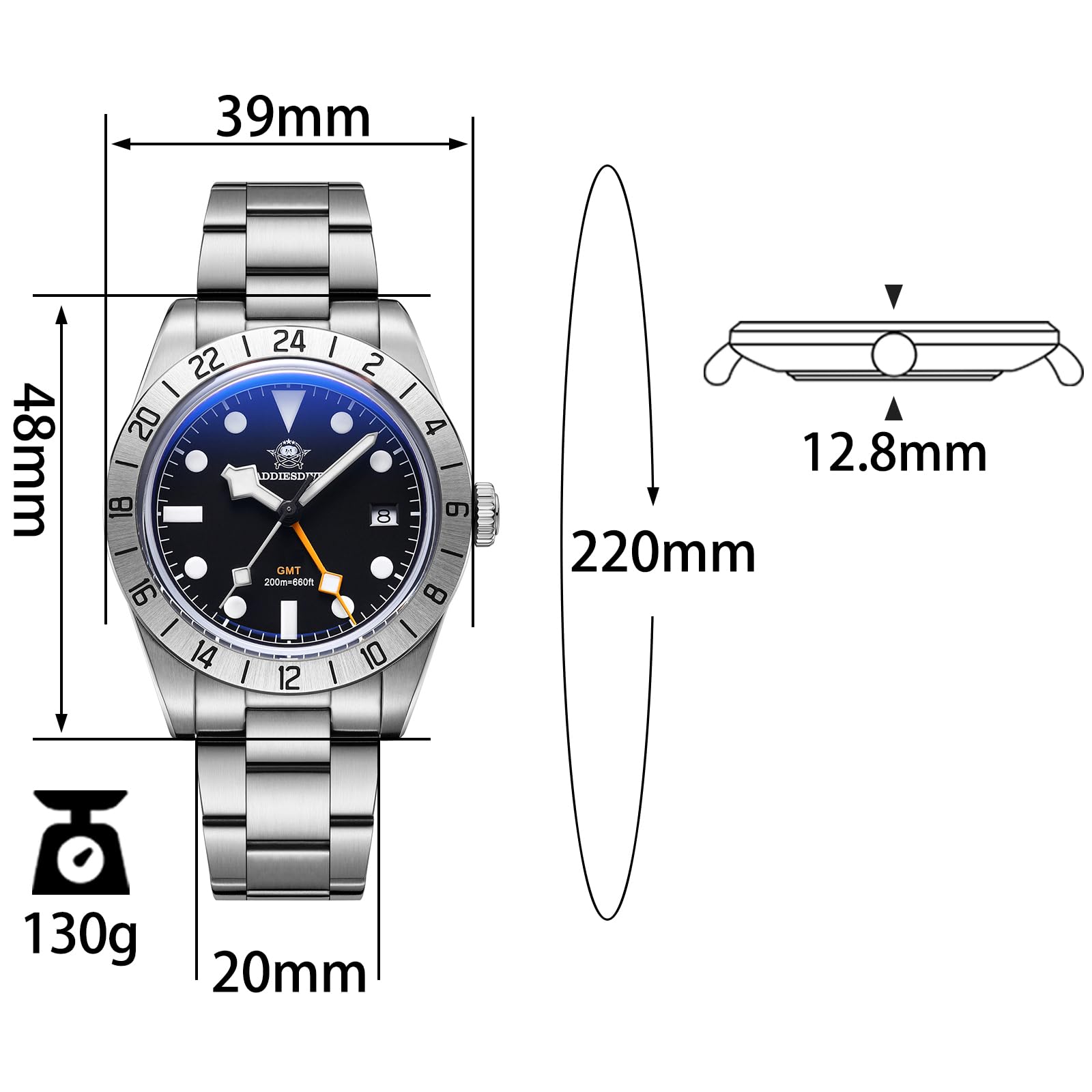 ADDIESDIVE Men's GMT Diver Watch - 200M Water Resistant, Luminous Analog Quartz Movement, Dual Time Zone Function | Perfect for Scuba Diving, Travel & Business Professionals
