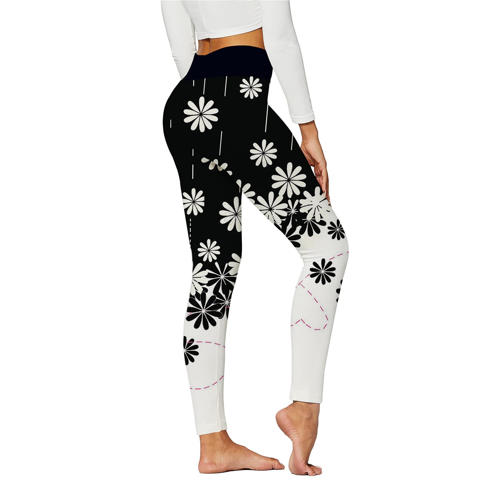 Women's High Waist Yoga Leggings - Printed Workout Tights for Running & Gym (White, XXL)