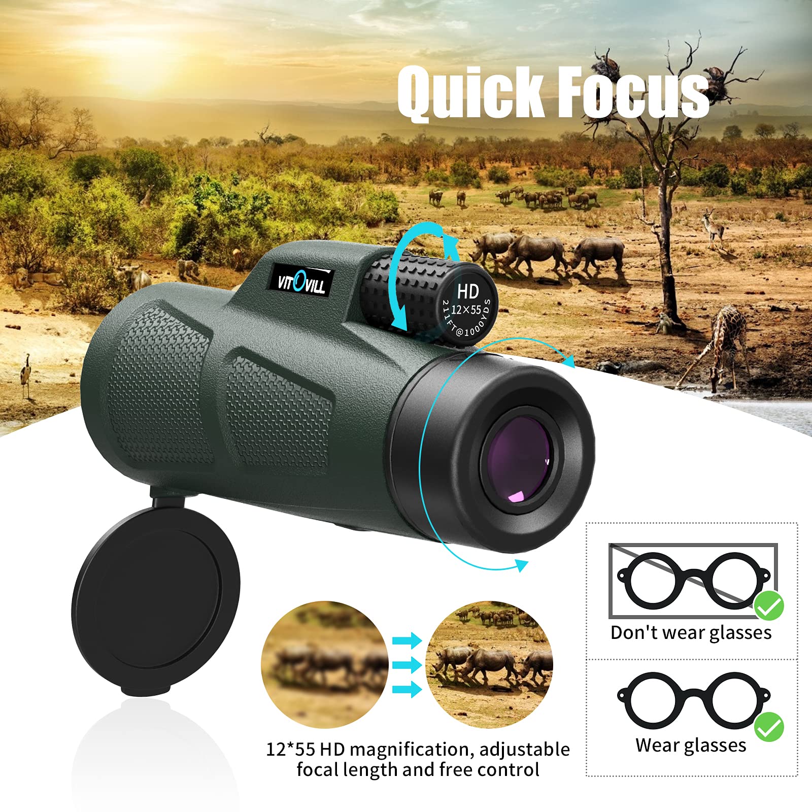12x55 High Power Monocular Telescope for Adults - HD Zoom with Smartphone Adapter & Tripod, Waterproof & Fogproof, Lightweight for Hiking, Bird Watching, Hunting, Travel and Stargazing - Perfect Gift for Outdoor Enthusiasts