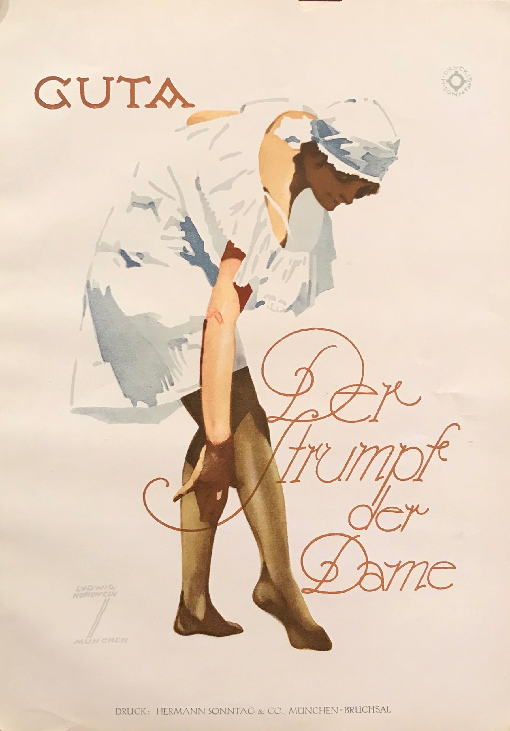 1926 Original German Art Deco Poster - Vintage Guta Stockings & Hose Advertisement | Perfect for Home Decor, Art Collectors & Retro Fashion Enthusiasts