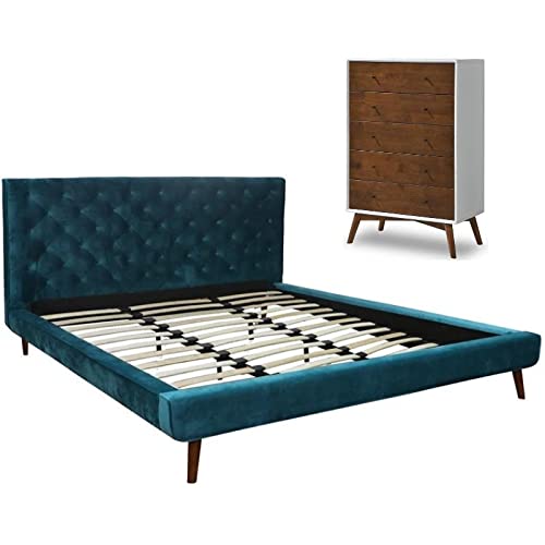 Home Square 2-Piece Queen Platform Bed & 5-Drawer Dresser Set - Modern Bedroom Furniture for Small Spaces & Guest Rooms