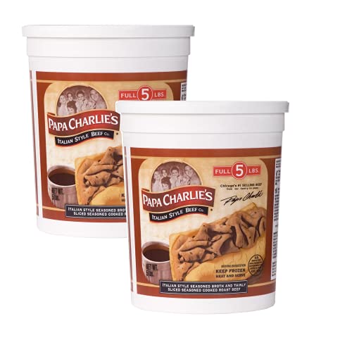 Papa Charlie's Italian Style Seasoned Broth & Thinly Sliced Roast Beef - 5 lbs (2 Pack) | No Trans-Fat | Premium Gourmet Cooked Beef | Perfect for Sandwiches, Salads & Italian Recipes