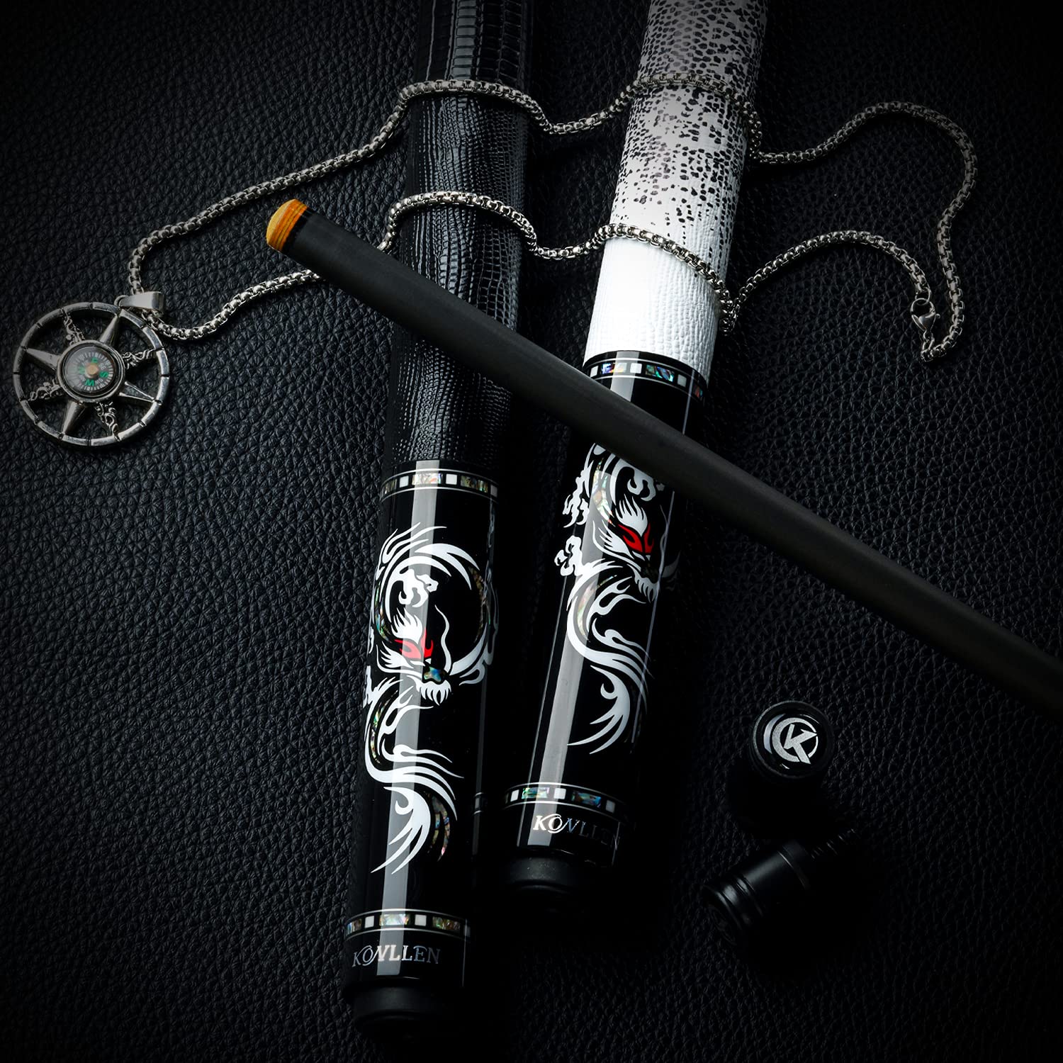 KONLLEN Carbon Fiber Pool Cue Stick - Low Deflection Professional Billiard Cue with Handcrafted Inlay | Ultra-Smooth Performance for Adults | Perfect for Tournament Play & Home Game Rooms