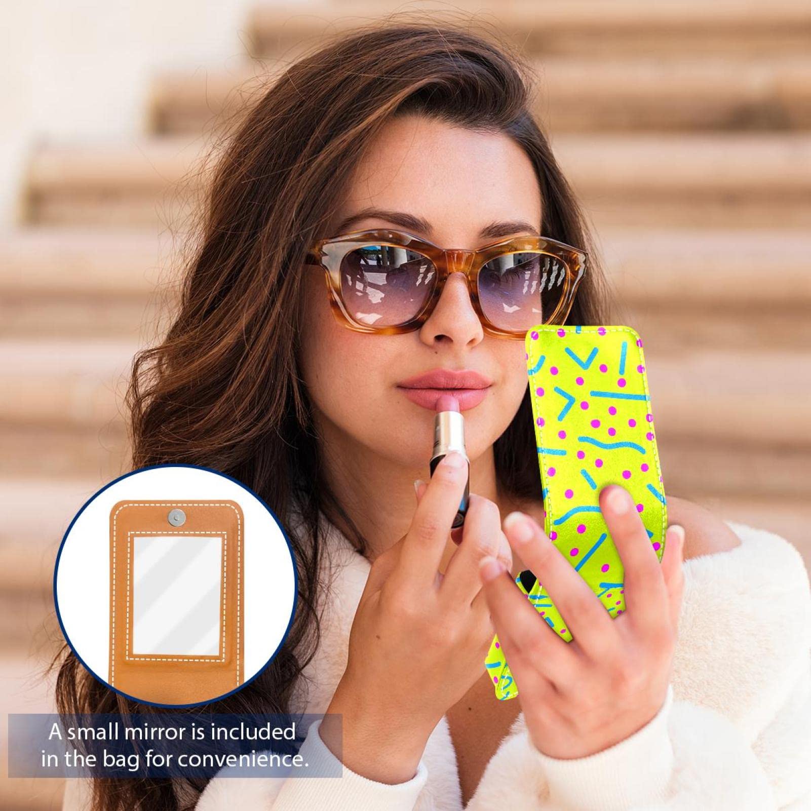 Personalized Lipstick Case - Portable Makeup Bag & Cosmetic Pouch Organizer with Unique Blue Lines Green Design | Perfect for Travel, Gift & Daily Makeup Storage