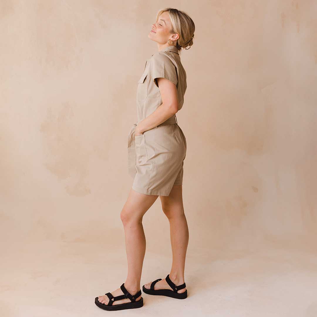 Stylish Brown Canvas City Romper - Comfortable Jumpsuit for Women | Perfect for Casual Outings, Travel & Summer Fashion