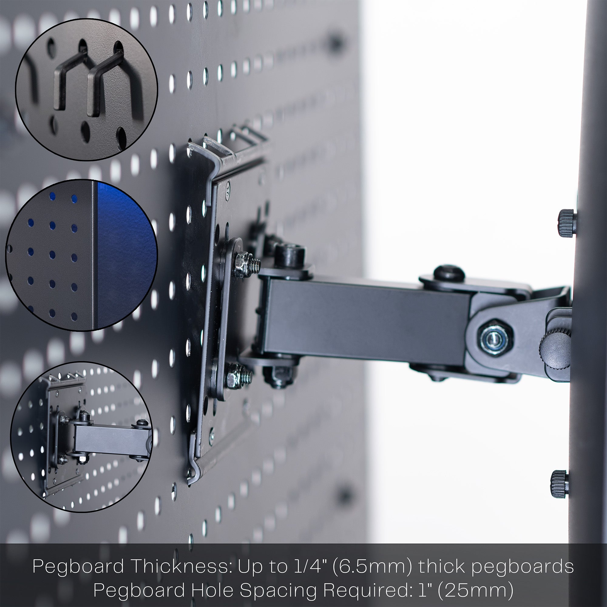 Adjustable Single Monitor Pegboard Panel Mount with Arm - Perfect for Home Office, Gaming Setup & Workspace Organization