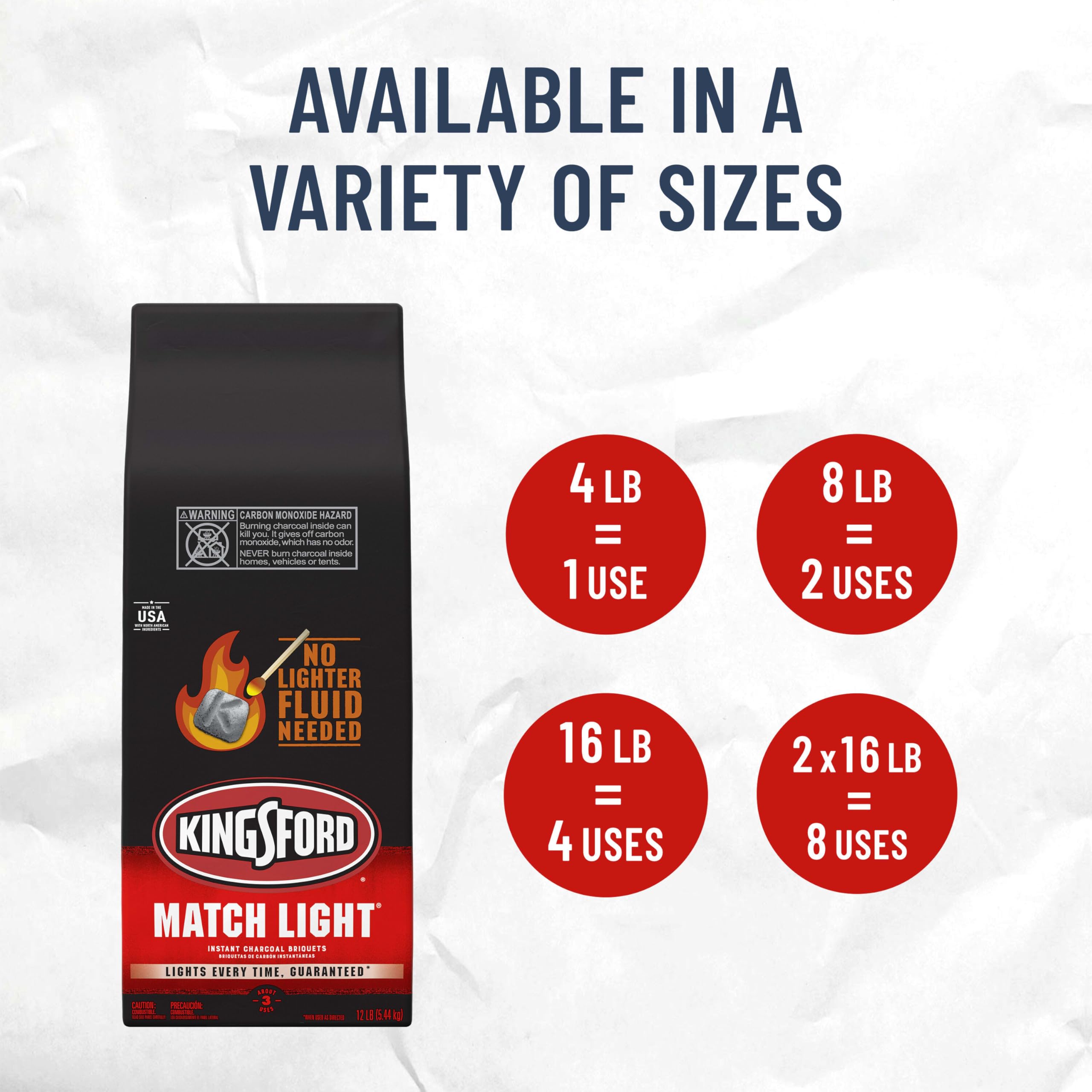 Kingsford Match Light Instant Charcoal Briquettes - 8 lbs Quick Lighting BBQ Charcoal for Grilling, Smoking & Outdoor Cooking | Perfect for Backyard BBQs, Camping & Tailgating Parties