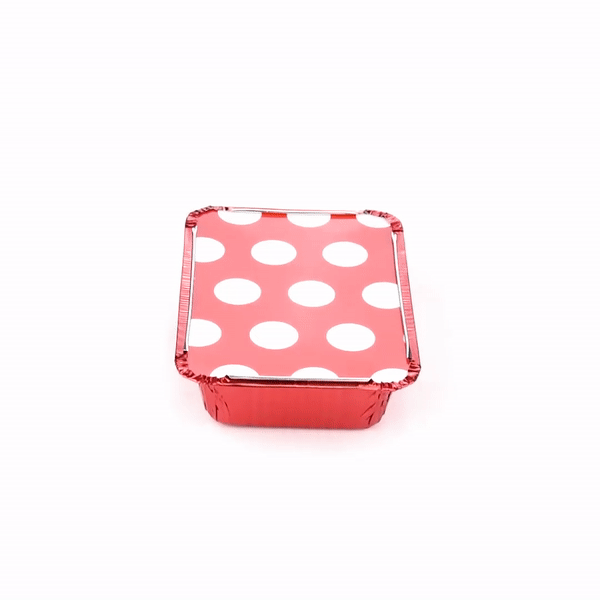 16 oz Rectangle Red Aluminum Take Out Containers with Polka Dot Paper Lids - 7.25