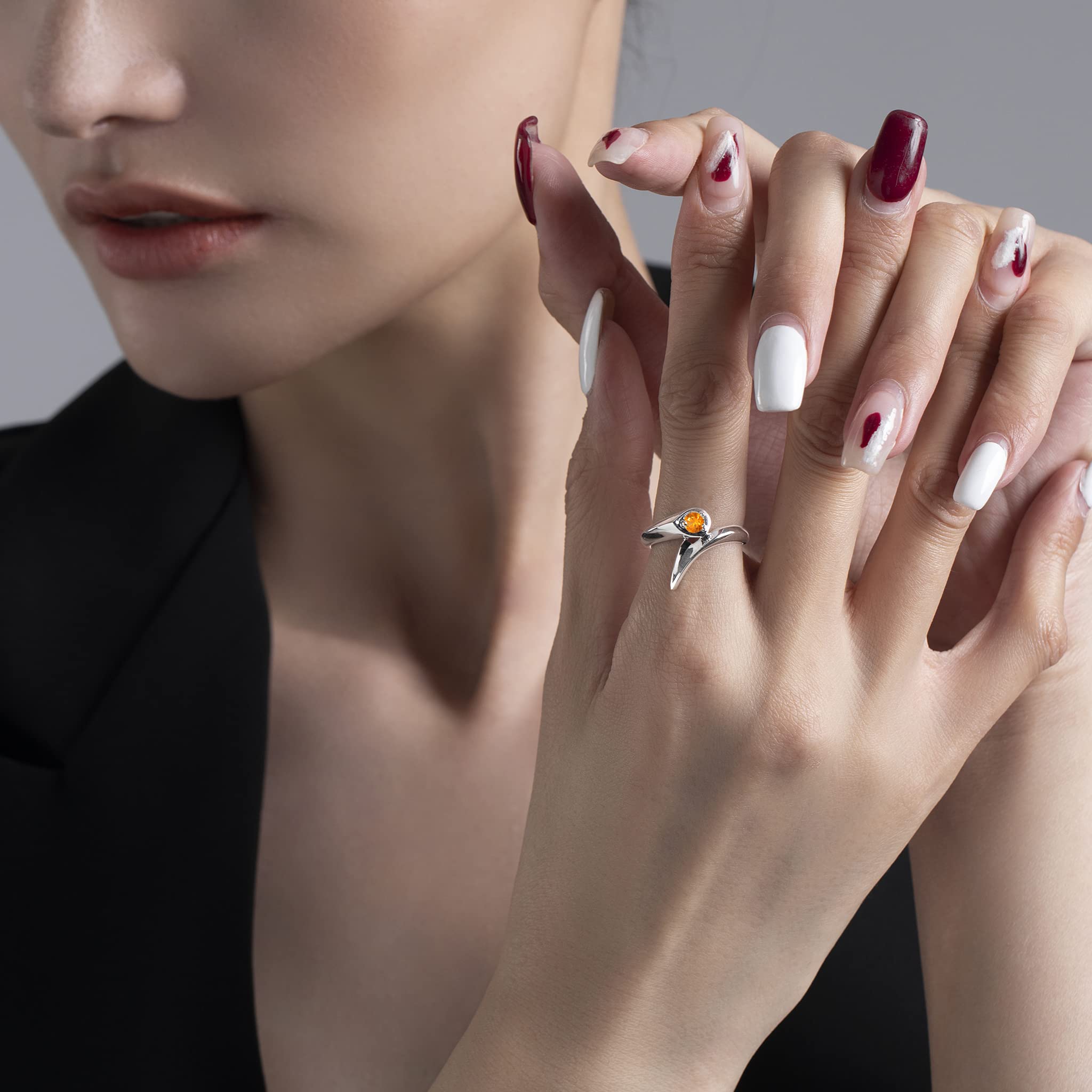 14K Gold Mandarin Garnet Solitaire Engagement Ring - Alternative Wedding Band with Bypass Wrap Design - Gothic Spike Vine Thorn Ring for Unique Bridal Jewelry & Dark Romance Style Accessories