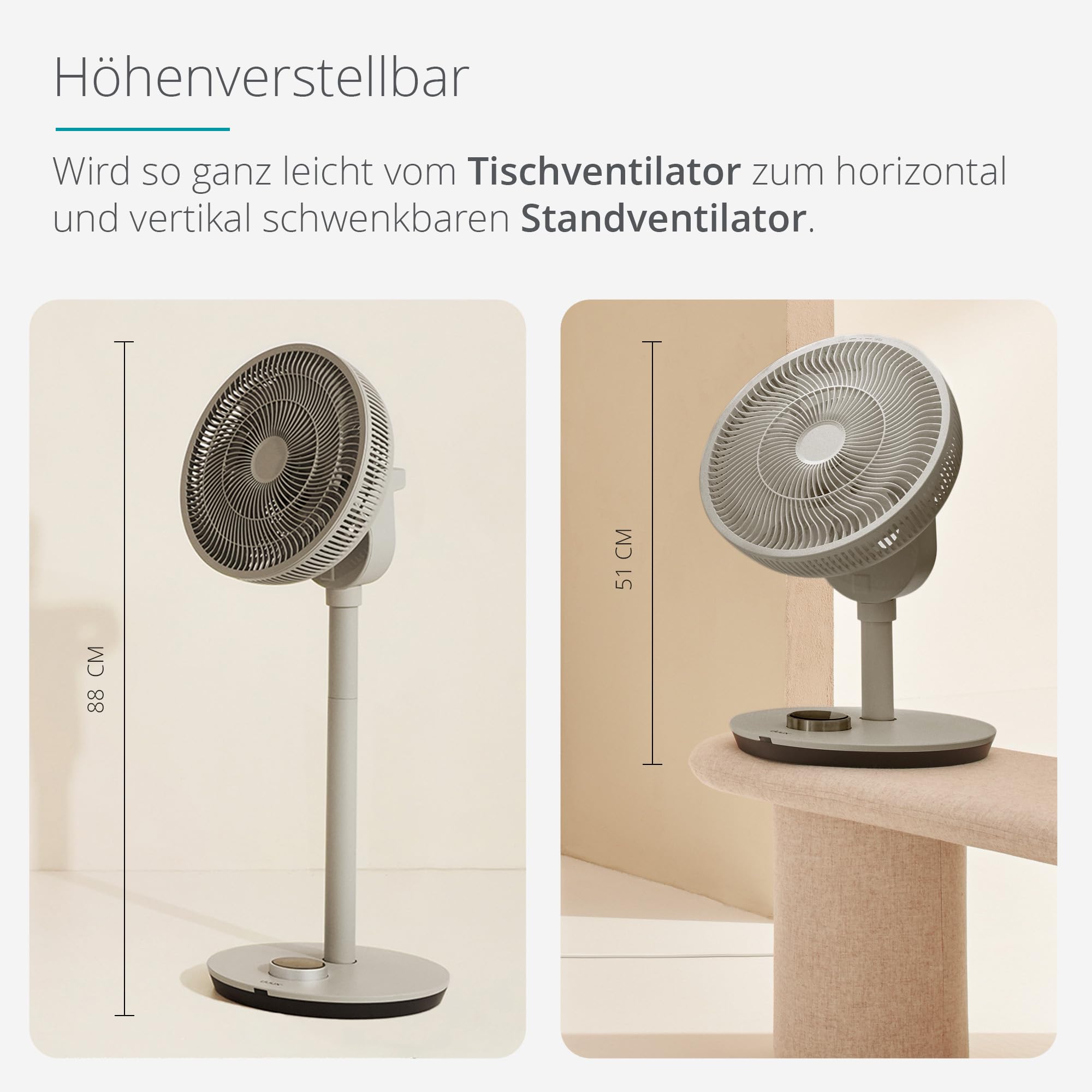 Duux Whisper Flex Smart Stand Fan - Remote & Smartphone Control - Adjustable Height 51-88cm - Quiet Fan with Night Mode & Timer - Energy Efficient, Battery-Free - Greige - Perfect for Bedroom, Office & Living Room Cooling