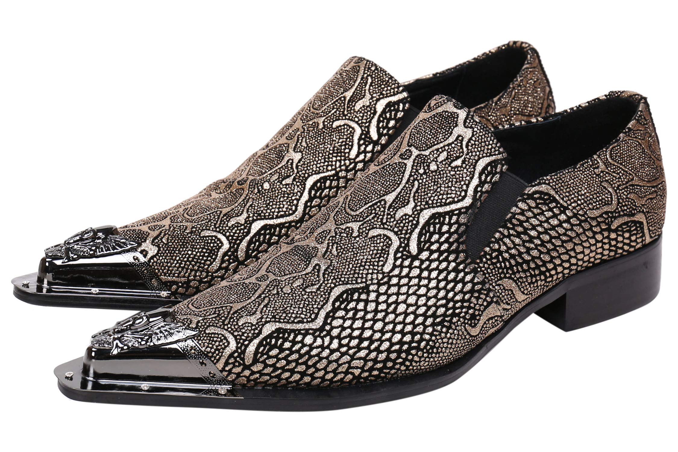 Stylish Men's Loafers - Pointed Toe Sparkling Leather Dress Shoes with Metal Tip for Western Fashion | Perfect for Casual Wear, Office & Special Occasions
