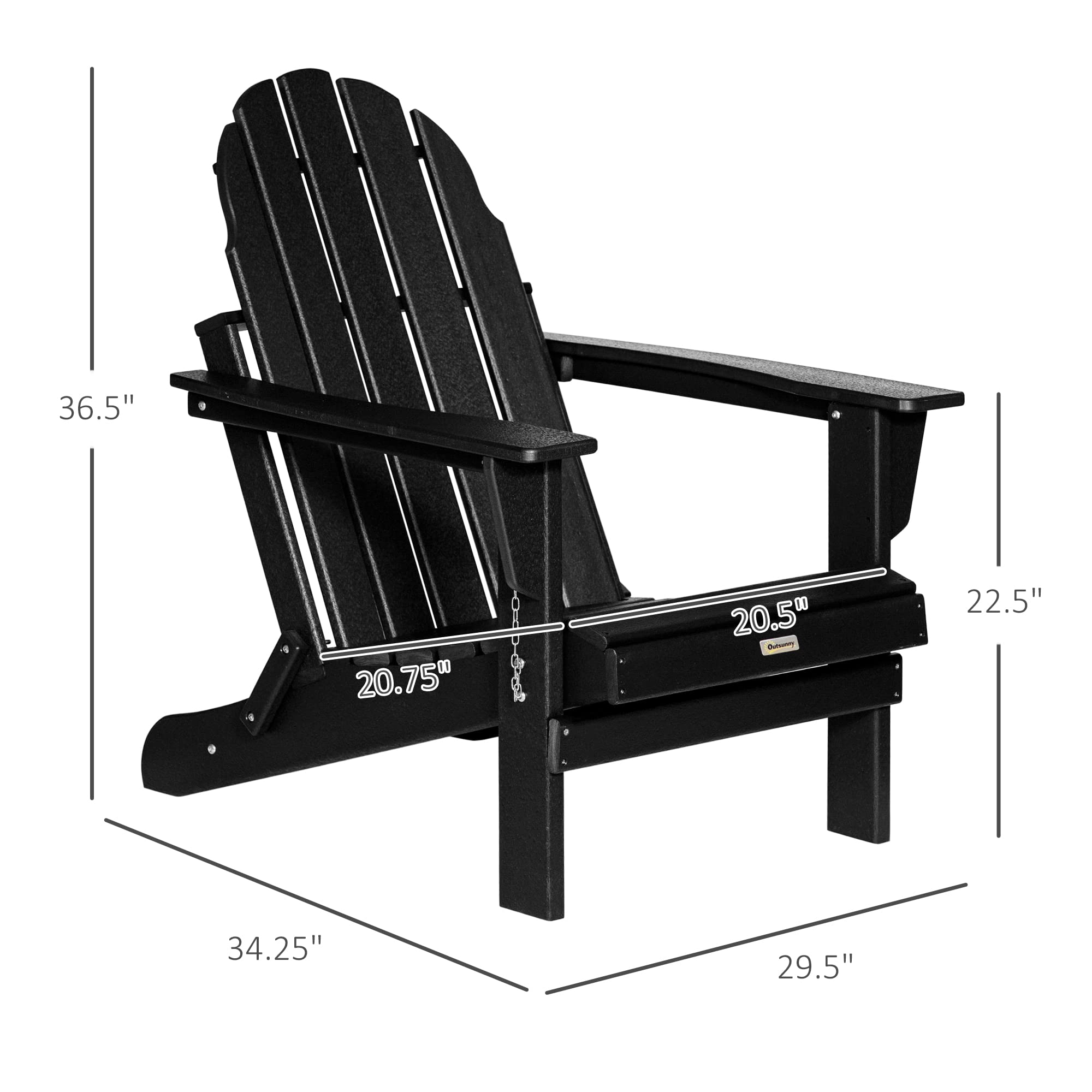 Outsunny Folding Adirondack Chair - Weather-Resistant HDPE Outdoor Fire Pit Chair for Patio, Garden, Backyard, Lawn - Perfect for Camping, Picnics & Relaxing in Black