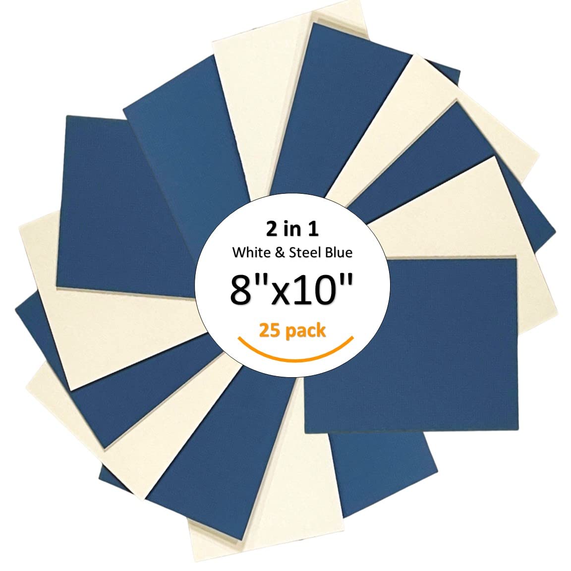 8x10 Inch White Creative Picture Frames with Steel Blue Back - Acid Free 4-Ply Mat Backer Board - Pack of 25 - Perfect for Home Decor, Photo Displays & Art Projects