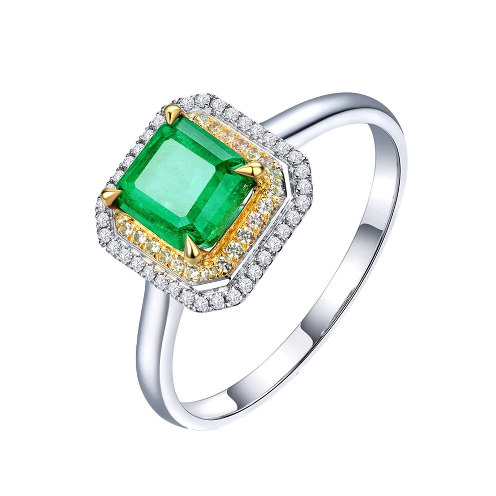 18K White Gold Women's Wedding & Engagement Rings with 1.2ct Lab-Created Square Emerald Gemstone - Elegant Fine Jewelry for Bridal, Anniversary & Special Occasions