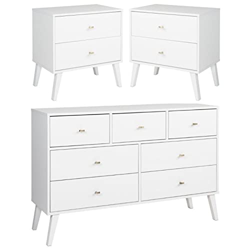 Home Square White 3-Piece Bedroom Set - 2 Nightstands & 7-Drawer Dresser | Modern Bedroom Furniture for Master Bedroom or Guest Room