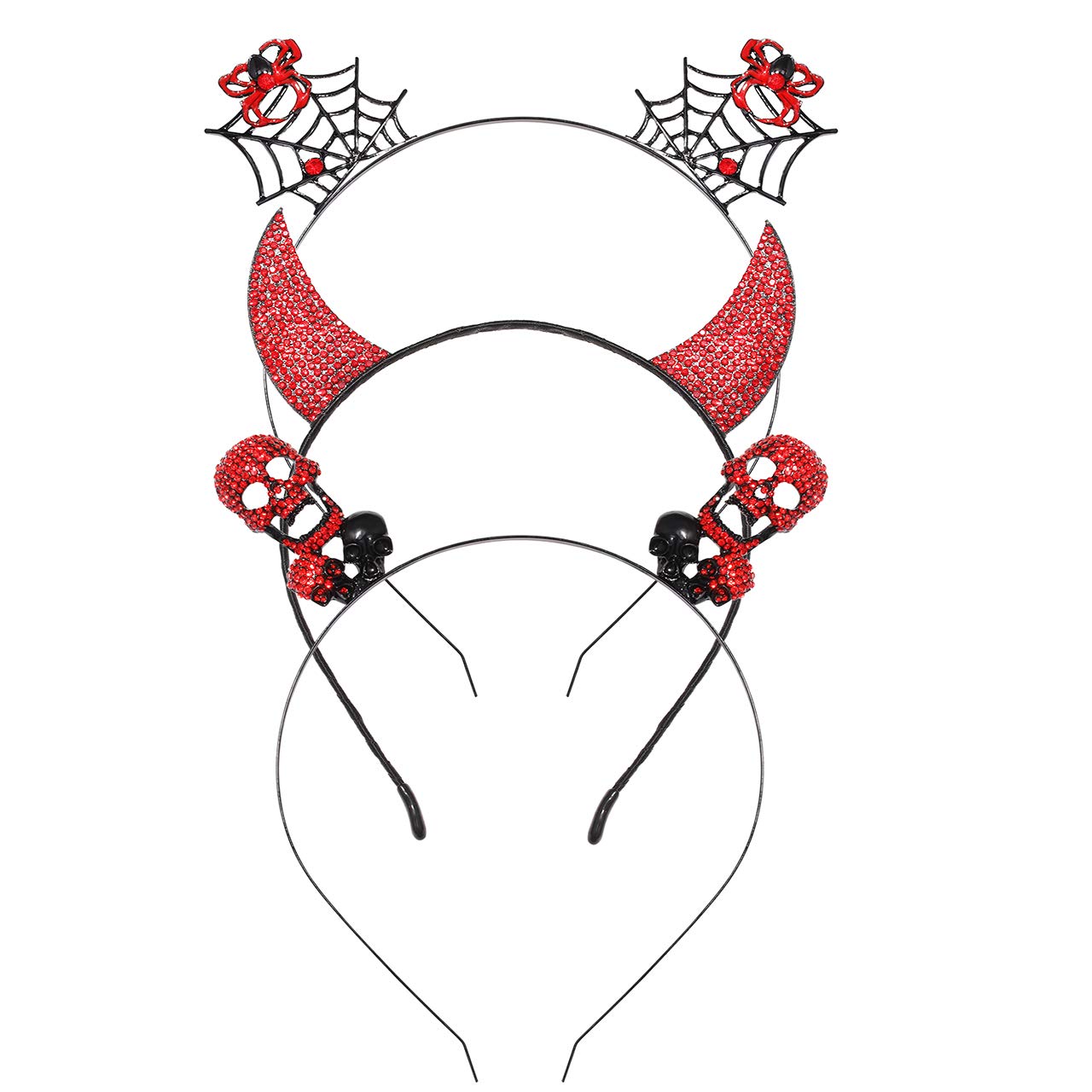 Sparkly Spider Web Halloween Headband with Rhinestones - Devil Horns & Skull Hair Hoop for Women - Perfect for Halloween Parties, Cosplay, and Costume Accessories