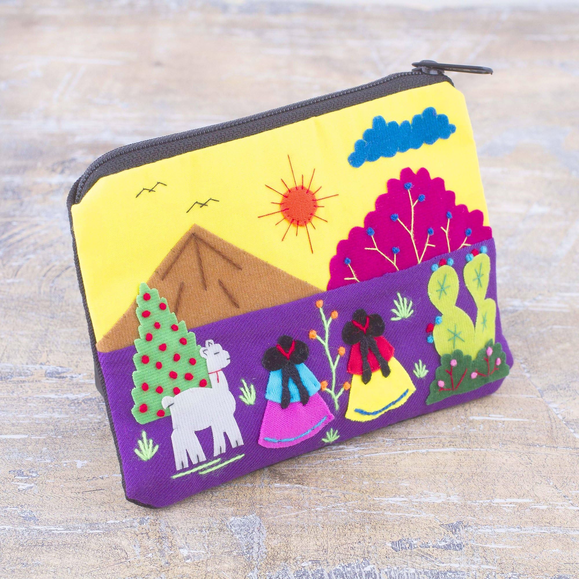 Handmade Peruvian Cotton Blend Coin Purse - Artisan Embroidered Multicolor Clutch Wallet (Andean Sunrise Design) | Perfect for Travel, Festivals & Gift Giving