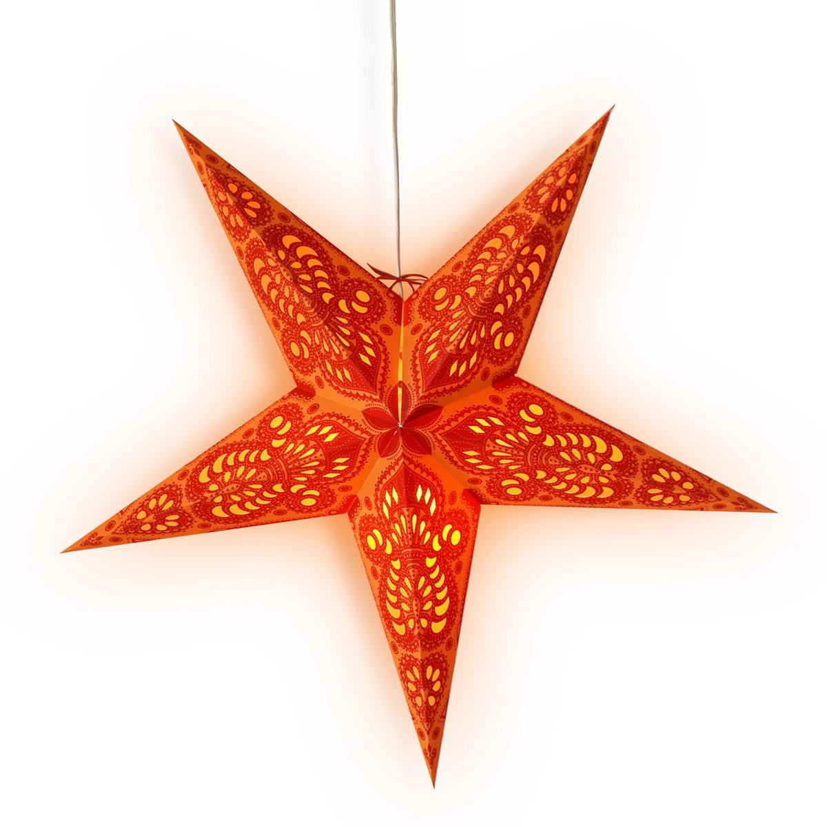 24 Pack Orange Peacock Paper Star Lanterns - Hanging Wedding Party Decorations for Indoor Outdoor Events, Birthday Celebrations & Festival Lighting