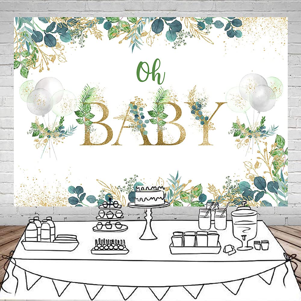 Oh Baby Greenery Backdrop - 8x6ft Vinyl Green Leaves Photography Background for Gender Neutral Baby Shower Decorations | Perfect for Boys' Nursery, Newborn Photo Shoots & Party Decor