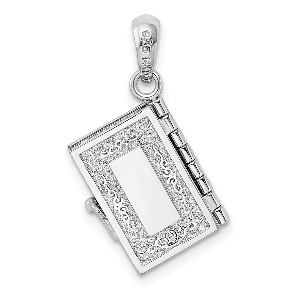 925 Sterling Silver 3D Lords Prayer Holy Bible Pendant Necklace - Religious Jewelry Gift for Christians (24.34mm x 14.06mm) - Perfect for Baptism, Confirmation & Daily Faith Inspiration