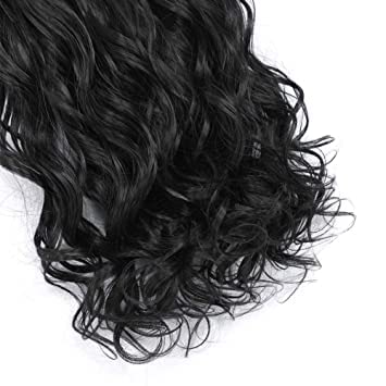 5 Clip In Wavy/Curly Synthetic Hair Extensions for Women & Girls - 22 Inches Black Human-Like Hair - Perfect for Parties, Weddings & Daily Styling