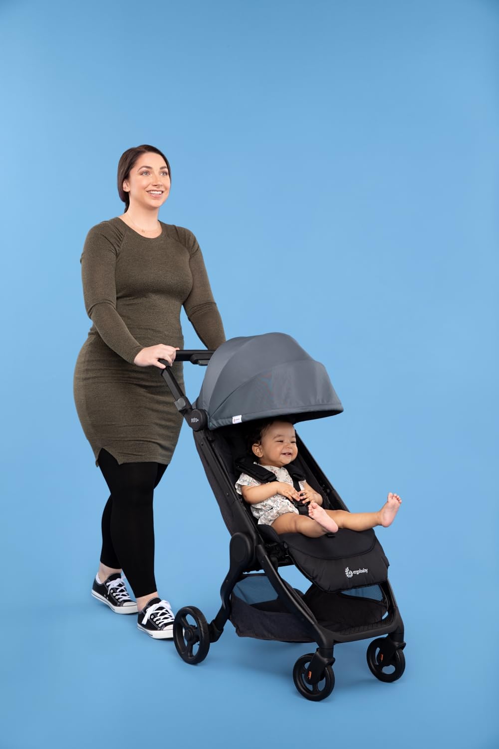 Ergobaby Metro+ Compact Lightweight Baby Stroller - Foldable Umbrella Stroller for Airplane Travel, Car Seat Compatible, Holds Up to 50 lbs, Slate Grey - Perfect for City Walks, Shopping & Family Outings