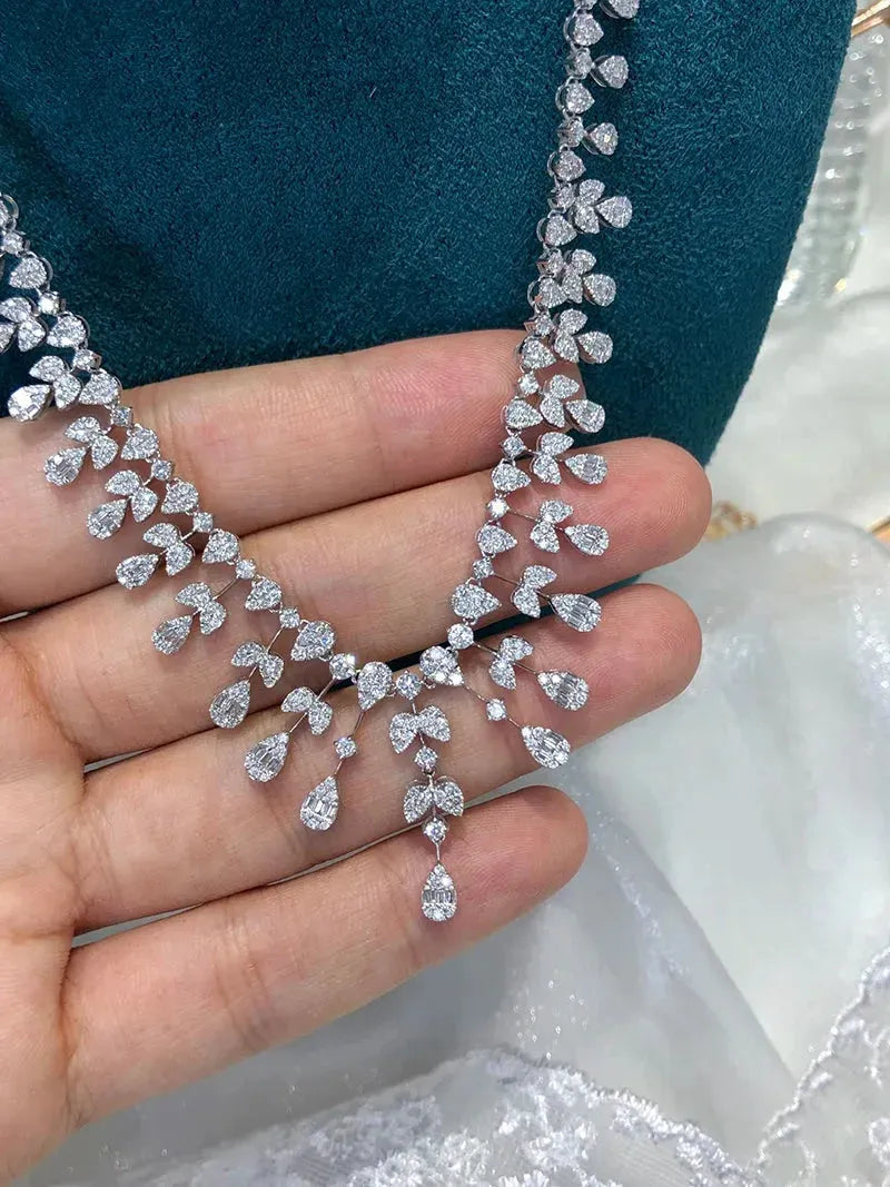 18K White Gold Luxury Diamond Necklace for Women - 4.74 Carat Natural Diamond Water Drop Tassel Pendant - Perfect for Senior Banquets, Weddings & Special Occasions