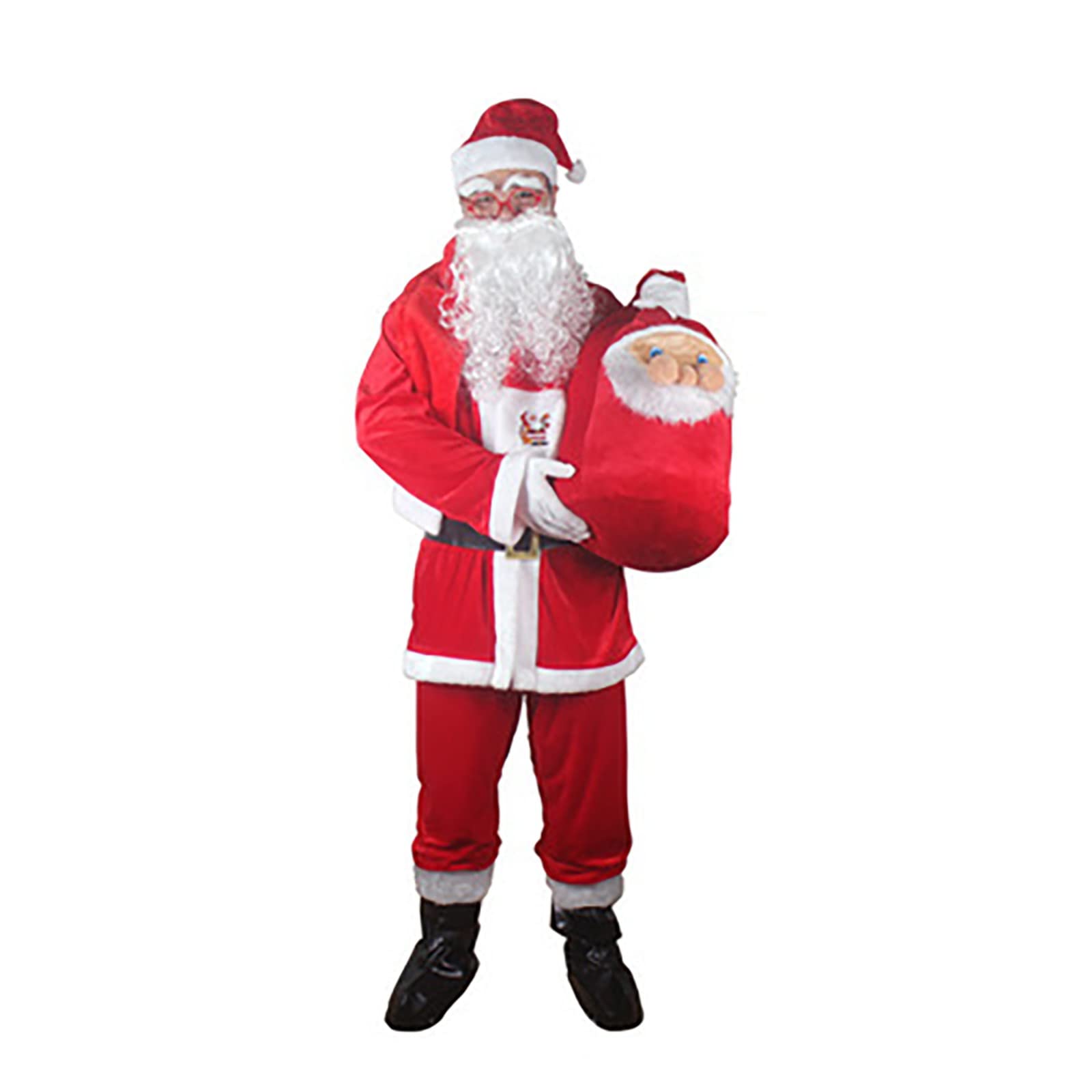 12-Piece Santa Claus Costume Set for Adults - Red Christmas Cosplay Outfit with Hat, Belt & Accessories | Perfect for Holiday Parties, Festive Events & Christmas Photo Shoots