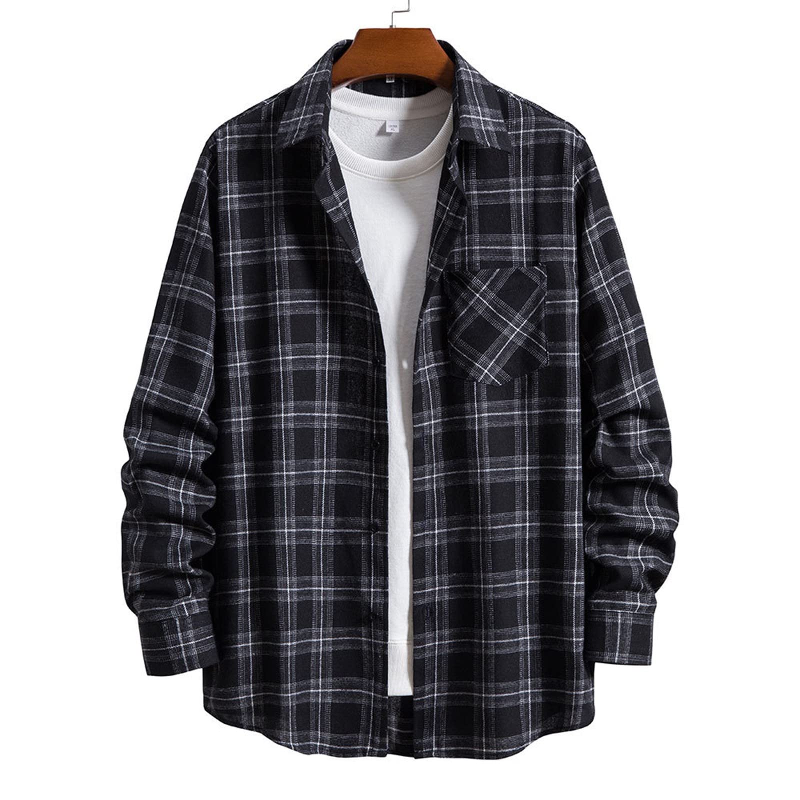 **Men's Flannel Shirts Plaid Long Sleeve Casual Button Down Shirt - Loose Fit Checkered Dress Shirt for Fall & Winter - Perfect for Outdoor Camping, Hiking & Casual Wear**