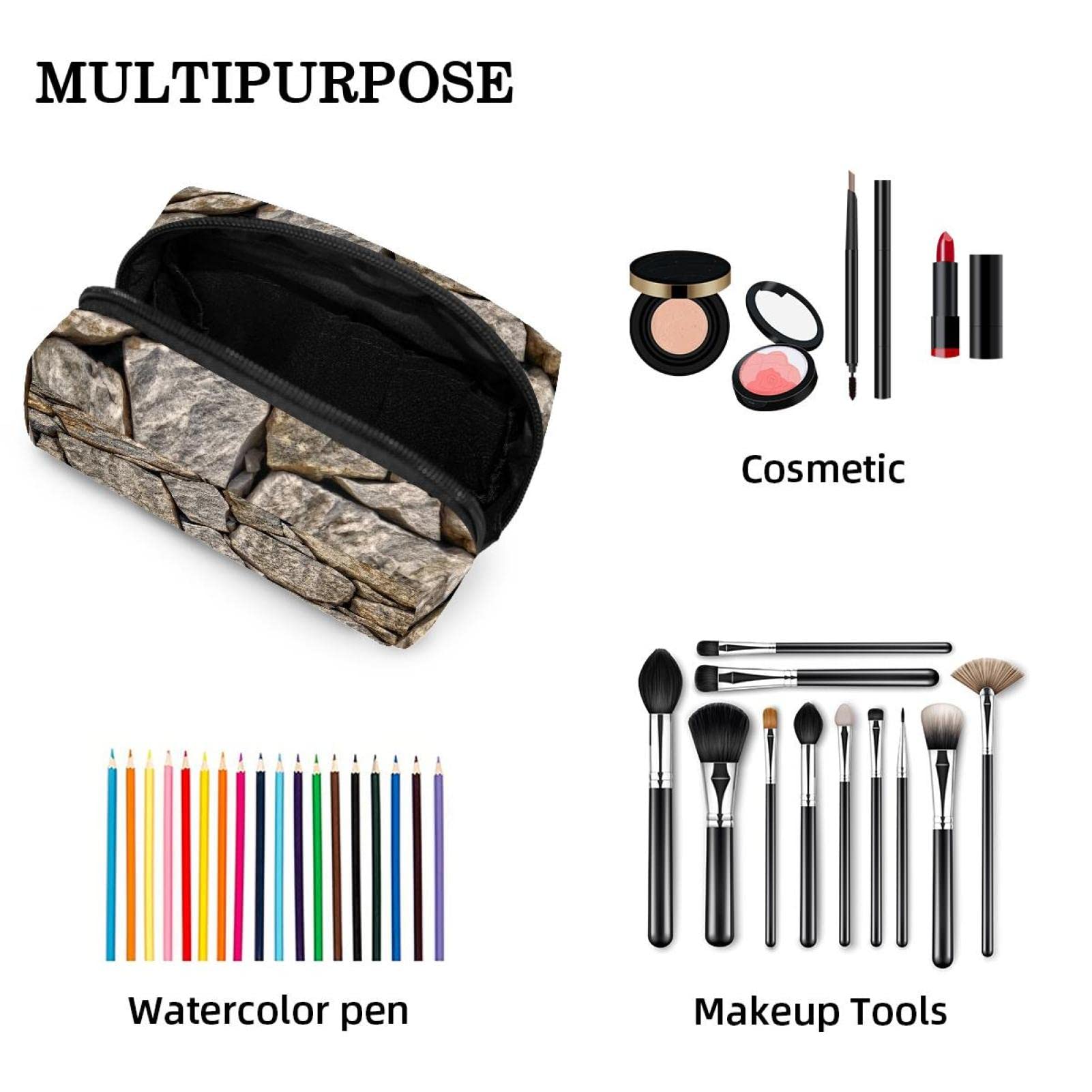 Waterproof Cosmetic Zipper Pouch - Travel Makeup Bag for Women, Durable Toiletry Organizer with Stones Wall Design | Perfect for Travel, Gym & Daily Essentials Storage