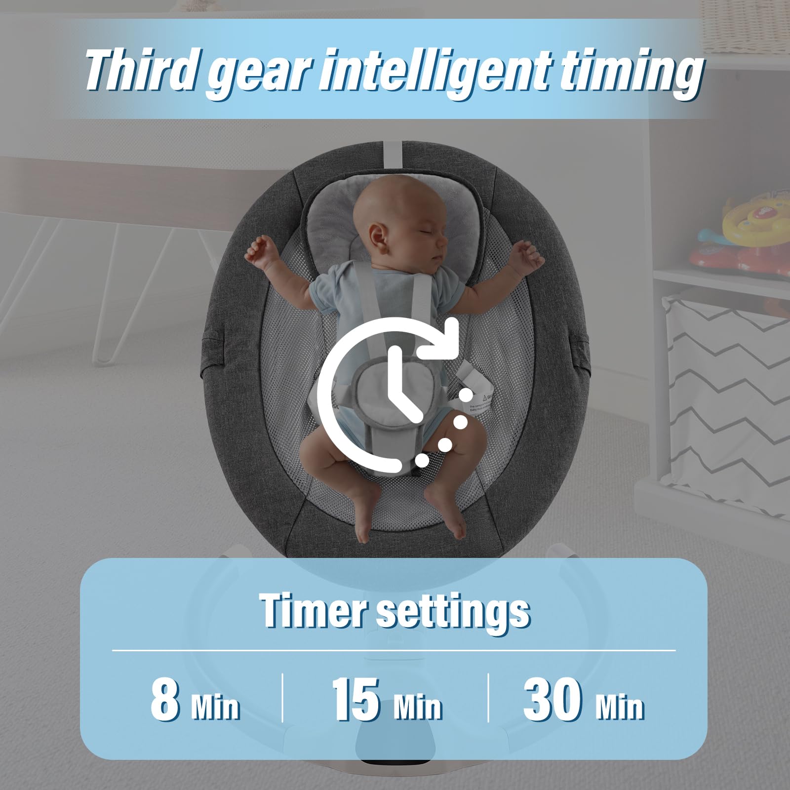 **Portable Baby Swing for Infants & Newborns - Comfort Cradling Rocker with Music, Remote Control & Timer - Grey | Perfect for Soothing, Napping & Playtime**