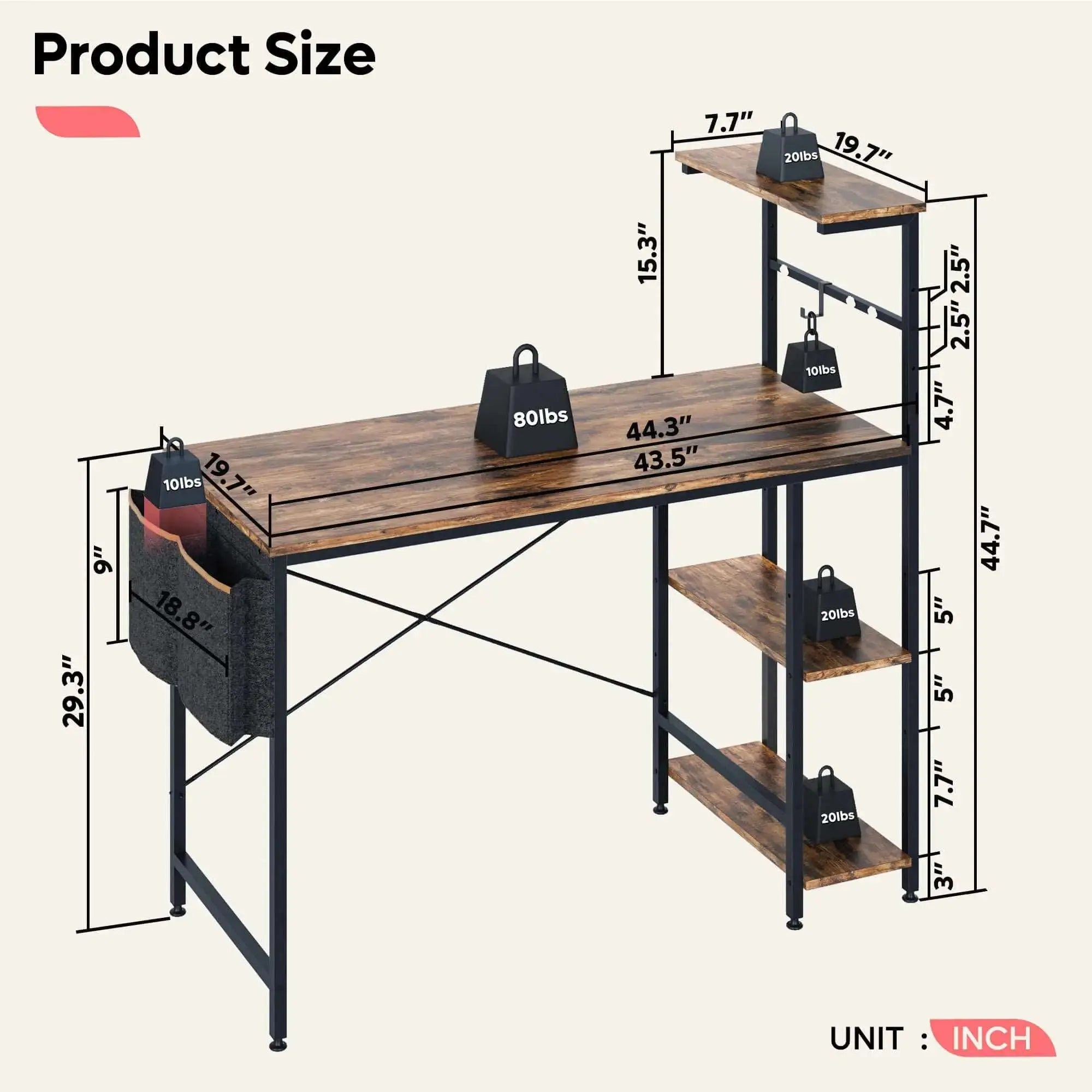 Bestier 44 Inch Gaming Desk with LED Lights - Ergonomic PC Computer Desk for Small Spaces, Perfect for Gaming, Streaming & Home Office Setup