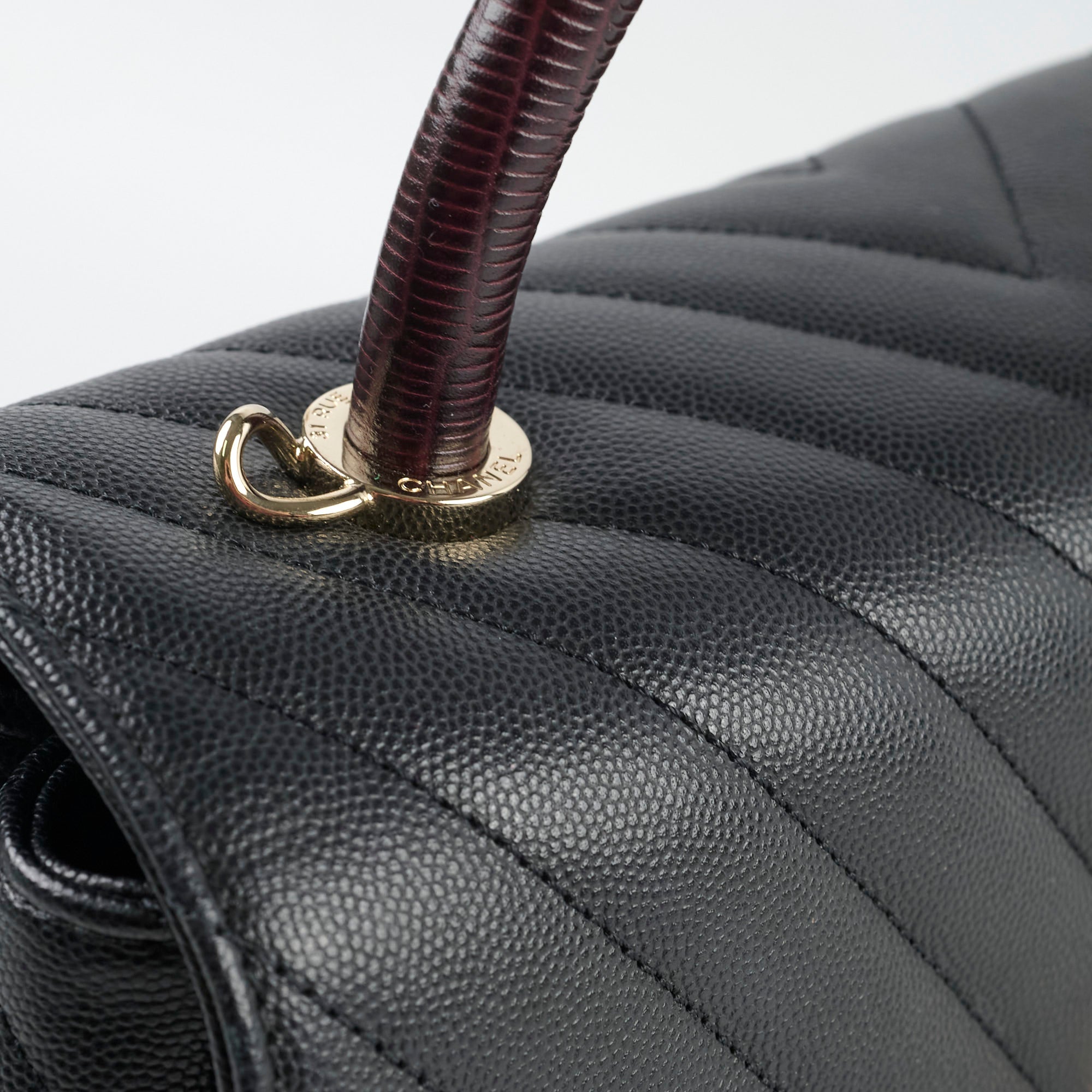 Chanel Medium Coco Handle Bag - Black Chevron Leather with Lizard Top Handle | Luxury Designer Handbag for Women, Perfect for Work, Parties & Special Occasions