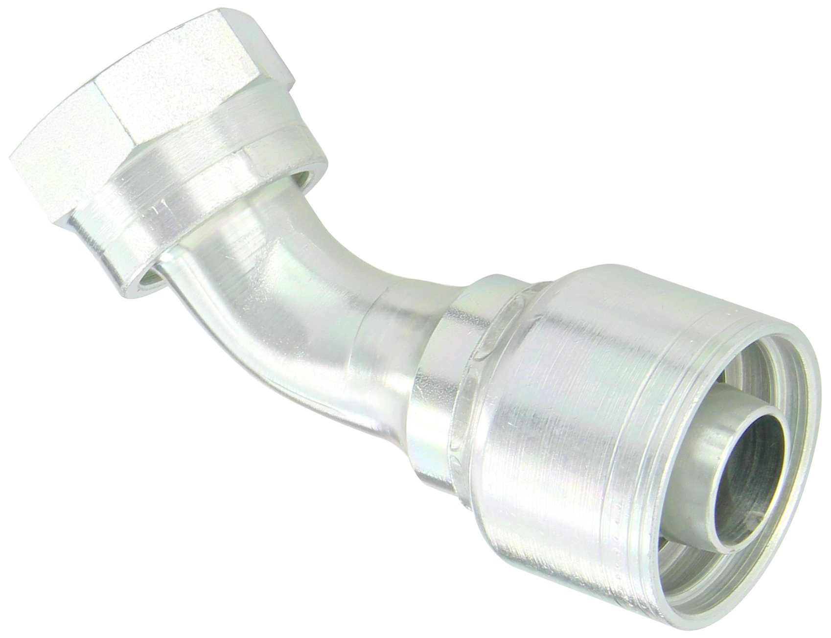 Aeroquip 1AA16FRA16 Carbon Steel Global TTC Crimp Hose Fitting - Female ORS Swivel 45 Degree Elbow, 1