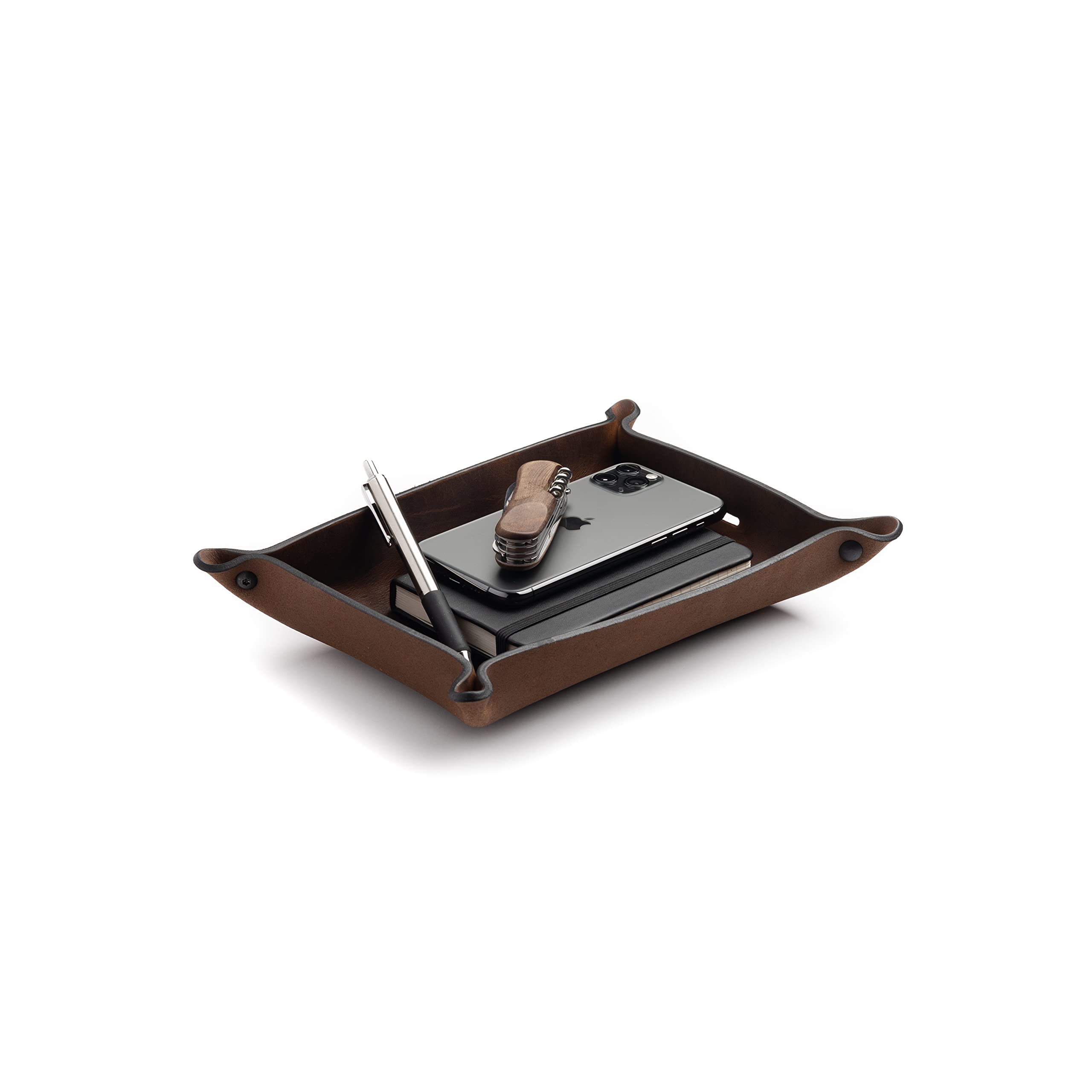 Premium Leather Valet Tray for Men - Handmade in USA | EDC Organizer for Keys, Wallet, Watch & Phone | Stylish Catch-All Tray for Nightstand, Dresser or Entryway | Perfect Gift for Dad & Groomsmen