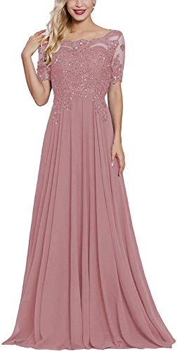 BeautBoy Women's Lace Beaded Prom Evening Dress - Short Sleeves Mother of The Bride Gown - Elegant Formal Party Wear for Weddings, Galas & Special Occasions - Size P52