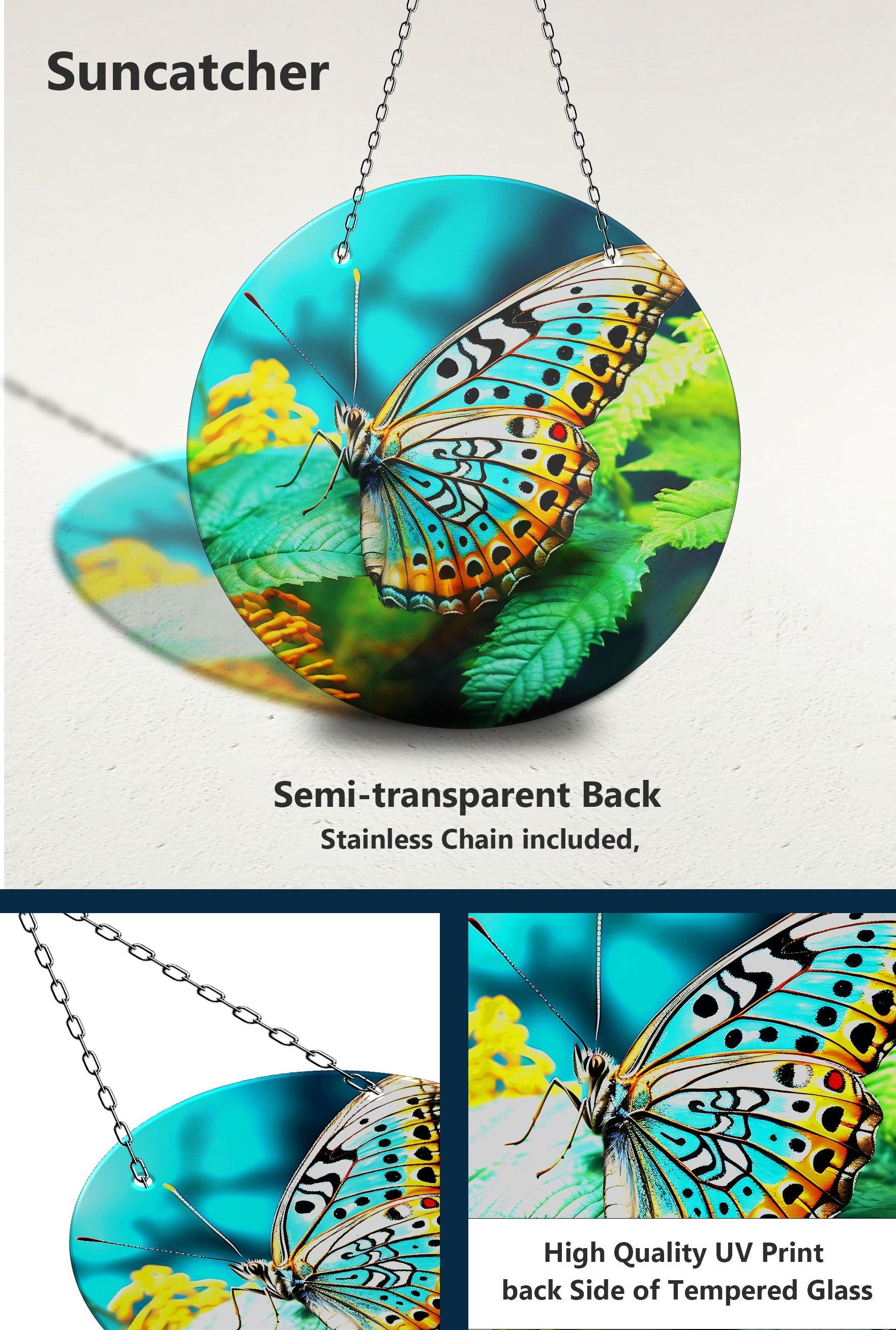 Blue Butterfly Suncatcher Window Decor - Handmade Stained Glass Sun Catcher for Home, Office, Nursery - Perfect for Windows, Gifts & Boho Room Decor