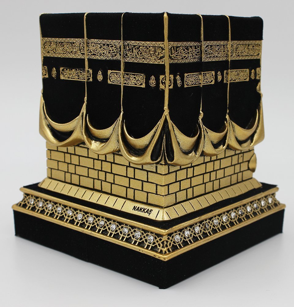 Elegant Gold Kaba Replica Model Bookend - Home Table Decor, Eid Gift, Office Desk Showpiece (Small Size) - Perfect for Ramadan Decorations, Islamic Home Decor & Bookshelf Organizer