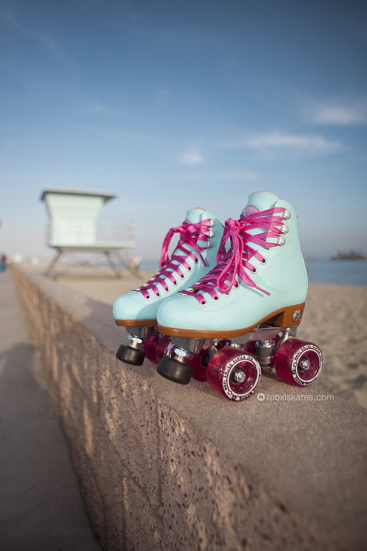 Moxi Beach Bunny Roller Skates - Light Blue Outdoor Quad Roller Skates for Women & Girls - Perfect for Beach Cruising, Park Skating & Outdoor Roller Derby