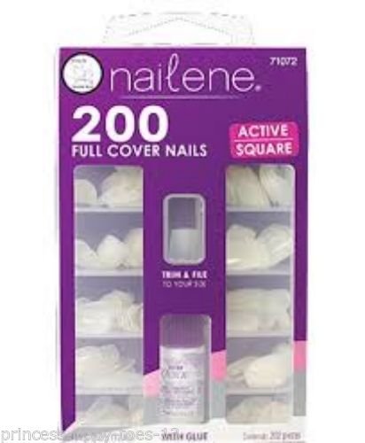 Nailene False Nails Tips - 200 Count Square Artificial Nails for Manicure & Pedicure | Perfect for Home Salon, Parties, Weddings & Special Occasions