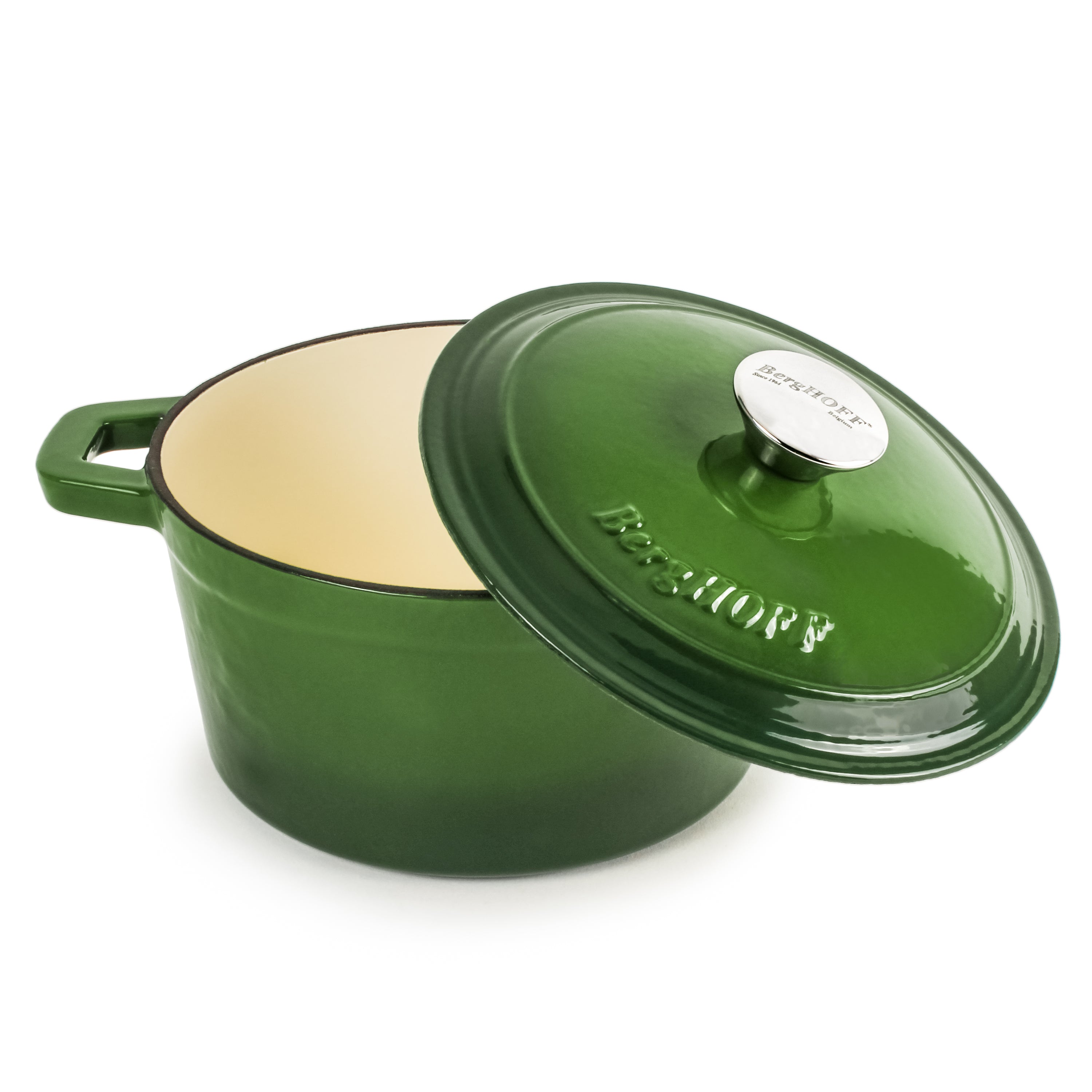 BergHOFF Neo 4-Piece Cast Iron Cookware Set - 3 Quart & 7 Quart Dutch Oven with Lid - Premium Green Enameled Cookware for Stovetop, Oven & Camping - Perfect for Soups, Stews & Braising