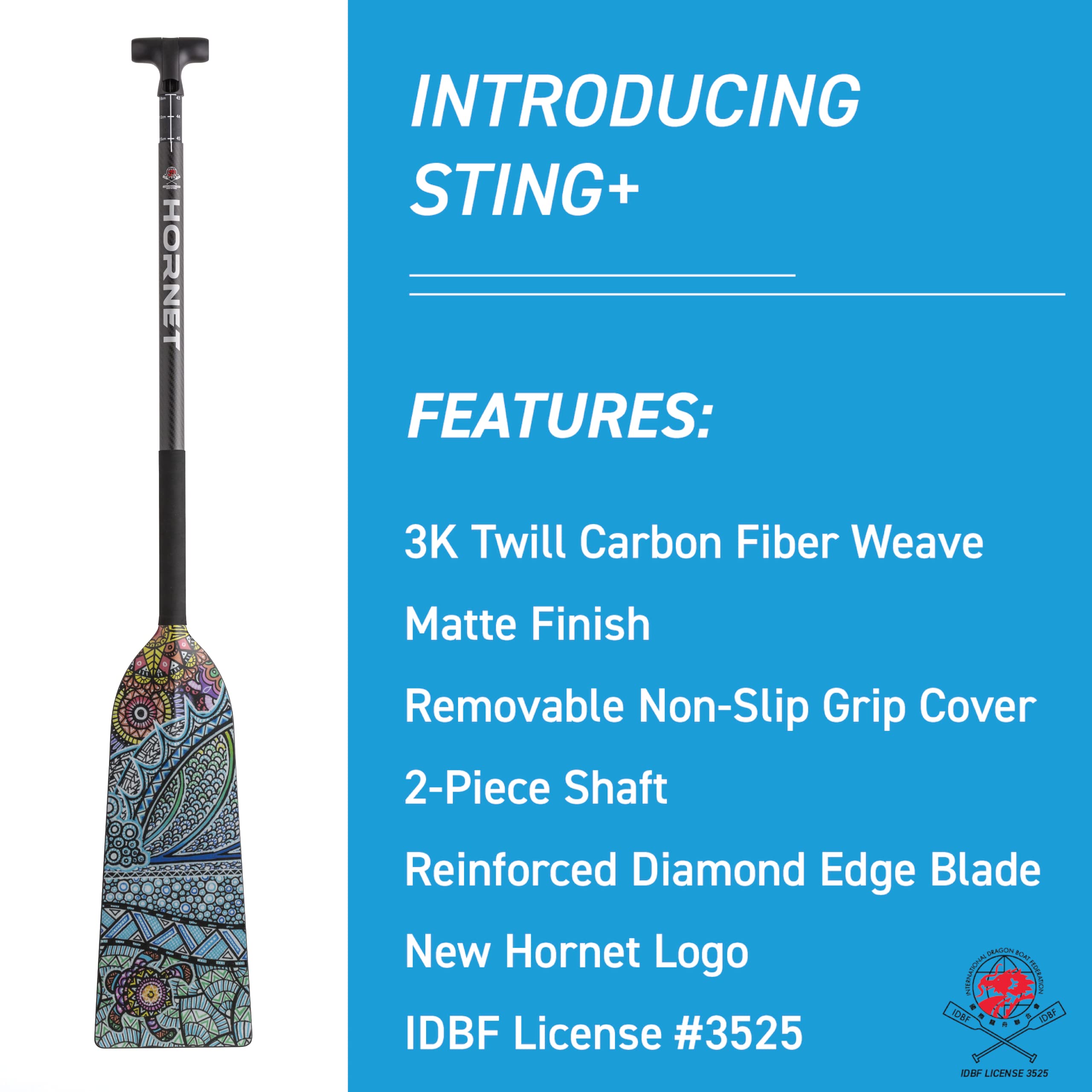 Premium Carbon Fiber Dragon Boat Paddle - IDBF Approved Adjustable Paddle for Racing & Training - Hornet Watersports Crush Design - Perfect for Competitions, Team Practice & Outdoor Water Sports