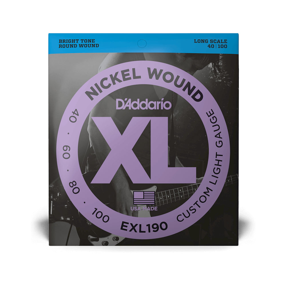 D'Addario EXL190 Custom Light Long Scale Bass Strings 040-090 | Nickel Wound for Warm Tone | Perfect for Rock, Jazz & Studio Recording