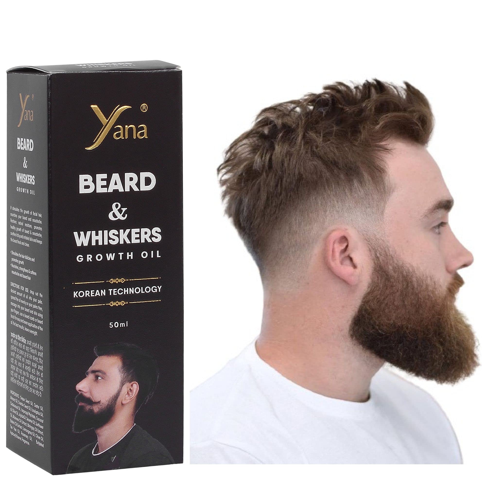 YANA WHISKERS Beard Growth Oil for Black Men - Natural Mustache & Facial Hair Care - Perfect for Daily Grooming & Styling