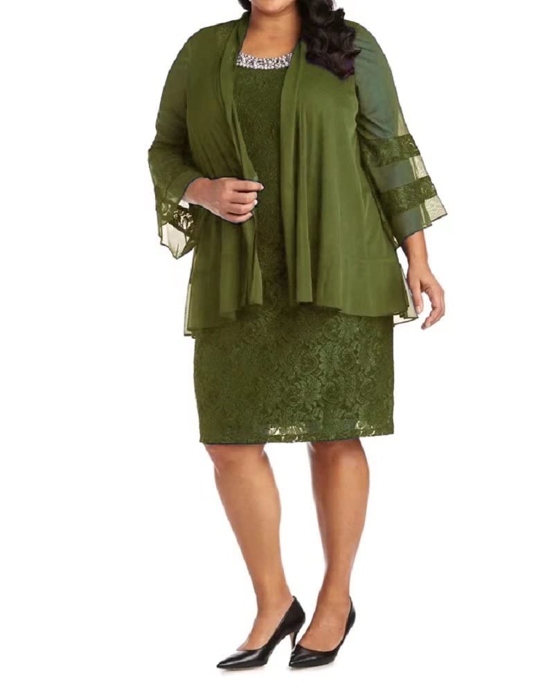 Plus Size Women's 2-Piece Chiffon Bell Sleeve Dress with Jacket - Elegant Knee-Length Mother of the Bride Outfit for Weddings, Parties & Special Occasions