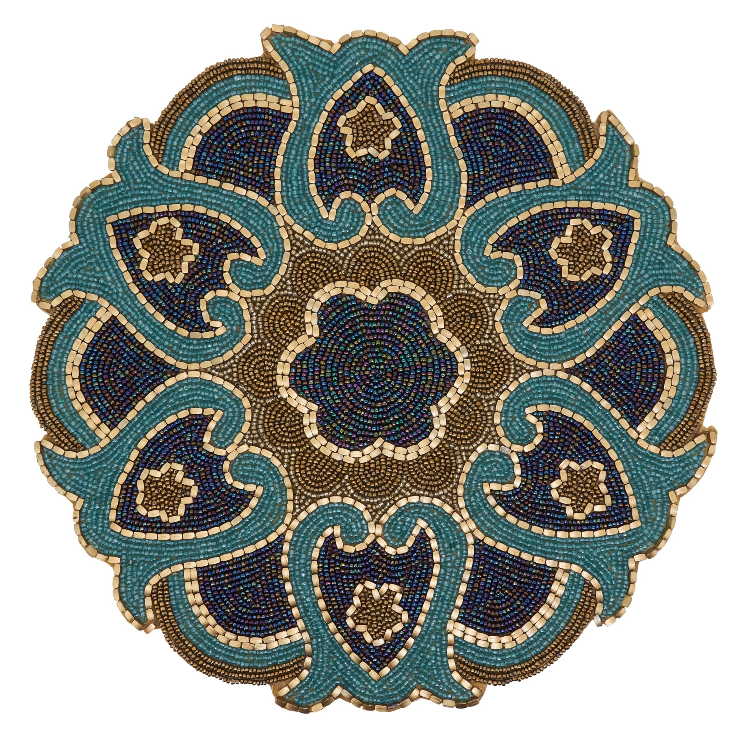Beaded Round Placemats Set of 4 - Elegant Handwoven Table Mats for Dining, Parties & Home Decor - Perfect for Thanksgiving, Christmas & Everyday Use