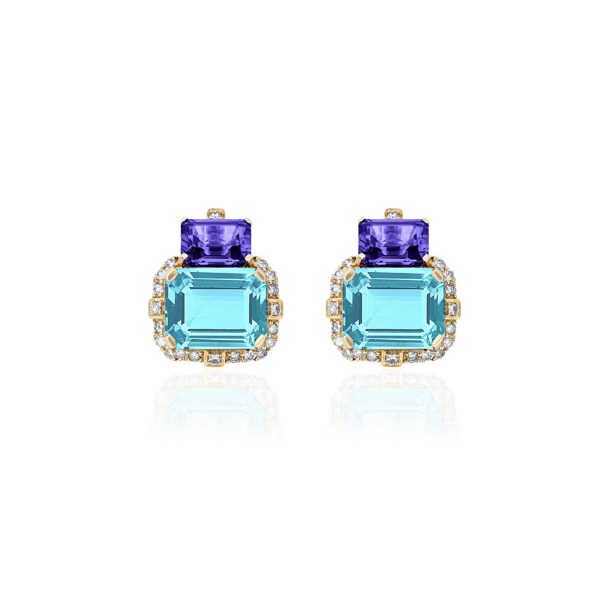 Goshwara 2 Stone Blue Topaz & Tanzanite 18K Gold Earrings for Women - Luxury Dangle Earrings for Wedding, Party & Special Occasions
