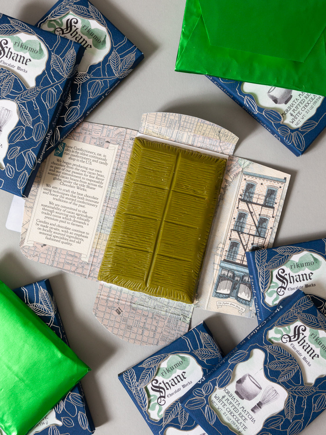 Premium Matcha Chocolate Bar by Rikumo x Shane Confectionery - 2.1oz (60g) - Artisan Japanese Green Tea Dark Chocolate for Gifts, Desserts & Tea Pairing